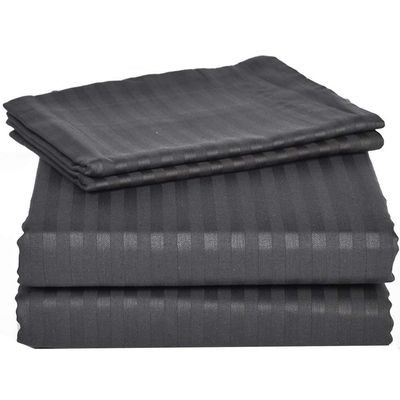 Myrtle Collection Damask Stripe Premium Quality 550-TC Egyptian Cotton 4-PCs Sheet Set Fits 10-12 Inch Deep Pockets (1 Fitted, 1 Flat, 2 Pillowcase) Best-Bedding Set(King Size, Grey)