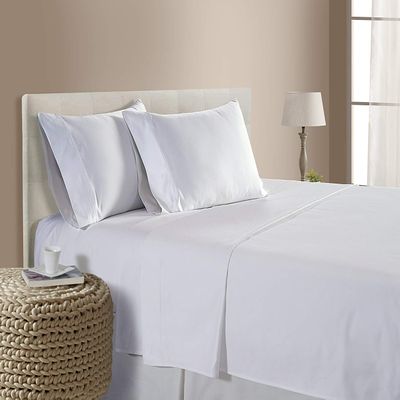 Myrtle Collection Solid Style Premium Quality 550-TC Egyptian Cotton 4-PCs Sheet Set Fits 10-12 Inch Deep Pockets (1 Fitted, 1 Flat, 2 Pillowcase) Best-Bedding Set(King Size, White)