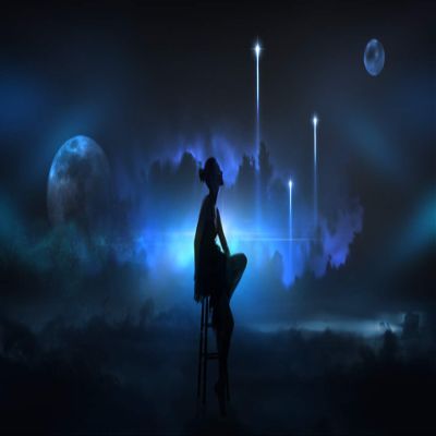 Iconic Arts Laminated 24x36 Poster: Woman is Sitting on Chair in Space Background hd Trippy HD