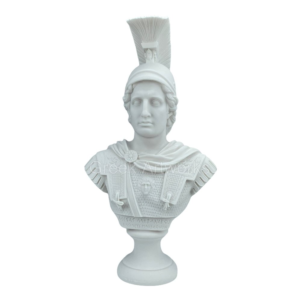 Alexander The Great Greek Macedonian King Bust Head Cast Marble Sculpture Statue 14.41 inches