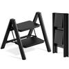SOLADDER Step Stool, 2 Step Ladder with Anti-Slip and Wide Pedal, Folding Portable Iron Stepladder for Home and Kitchen, 300lbs - Black view 1