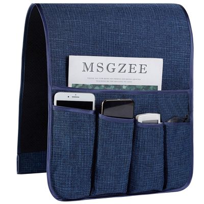 FLYILY Sofa Armrest Organizer Non-Slip Arm Chair Hanging Caddy Remote Control Holder for Magazine, Phone, Books, Glasses(Navy,13in)