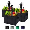 CHUENG Reusable Kitchen Grocery Standing Up Bags Heavy Duty Folding Shopping Tote Bag With Long Handles, Black, Large, 3 Pack view 1