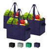 CHUENG Reusable Grocery Box Bags Heavy Duty Washable Shopping Tote Bag, Long handles and Reinforce Hard Bottom, Blue, Large, 3 Pack view 1