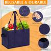 CHUENG Reusable Grocery Box Bags Heavy Duty Washable Shopping Tote Bag, Long handles and Reinforce Hard Bottom, Blue, Large, 3 Pack view 2