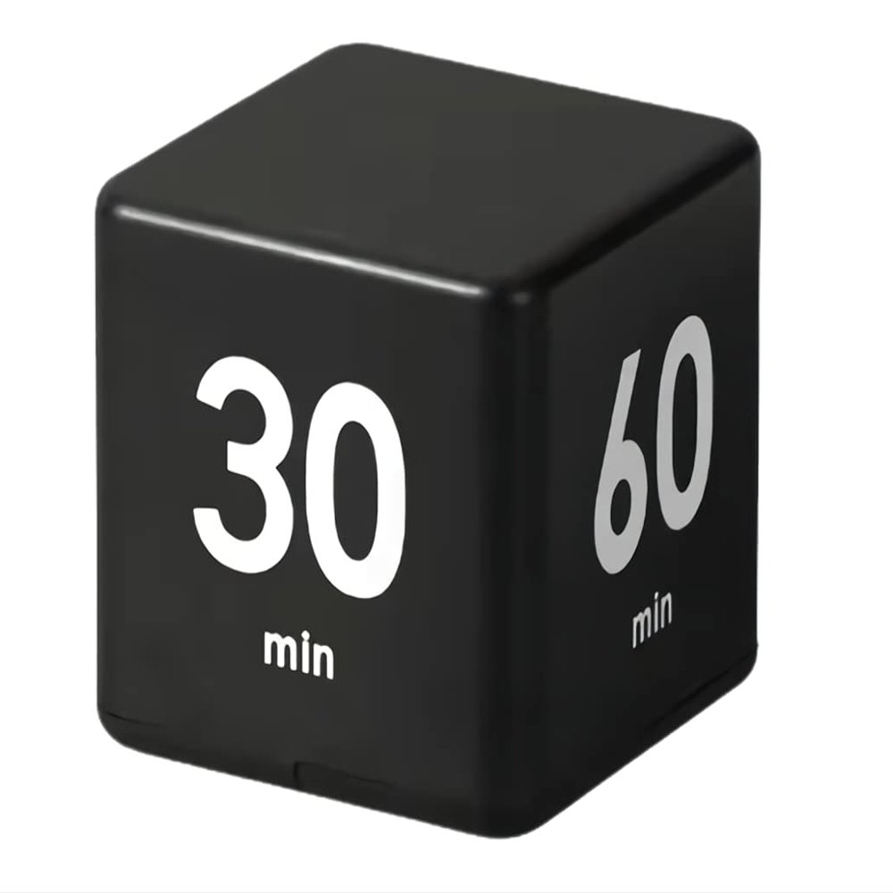 Feilifan Flip Timer, Productivity Cube Timer for Kitchen Studying Workout Classroom Kids ADHD 15-20-30-60 Minute Preset, Black