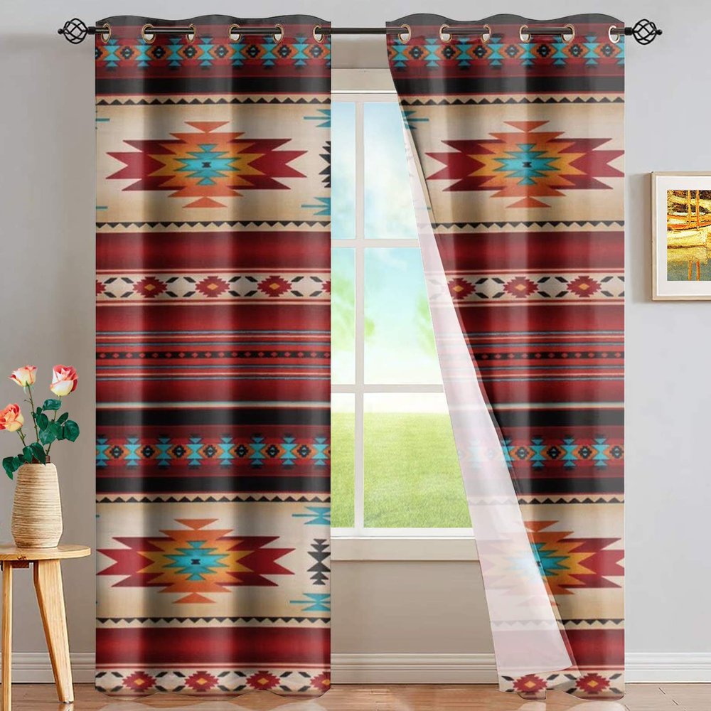 FUSURIRE 52 x 84 Inch Curtains for Living Room Bedroom Southwestern Aztec Pattern Window Drapes for Girls Women Native American Style Blackout Curtains, Large Size-2 Panels