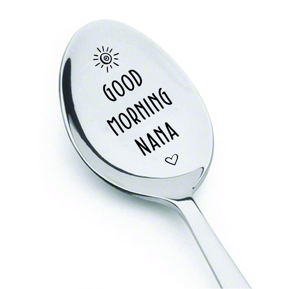 Weefair Gift for Grandma,Good Morning Nana-Engraved Spoon,Christmas/Birthday Gift from Grandson Granddaughter,Coffee Lover Gift,Mothers Day Gift for Grandmother,7 Inch Stainless Steel Spoon Silver