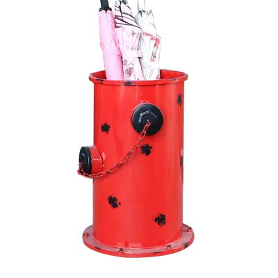 JLXJ Distressed Iron Umbrella Stand, Industry Round Walking Sticks Bucket with Drip Tray, Indoor Outdoor Entryway Organizer Holder, Fire Hydrant Shape