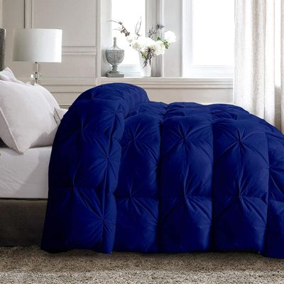 3 PC-Pinch Pleat Comforter Set 100% Egyptian Cotton 500 GSM Ultra Soft, Fluffy, Lightweight Comforter for All Season 1 Pc Pinch Pleated Comforter with 2 Pillow Shams King-Royal Blue