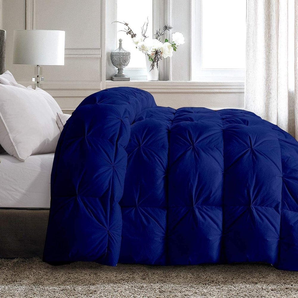 3 PC-Pinch Pleat Comforter Set 100% Egyptian Cotton 500 GSM Ultra Soft, Fluffy, Lightweight Comforter for All Season 1 Pc Pinch Pleated Comforter with 2 Pillow Shams King-Royal Blue