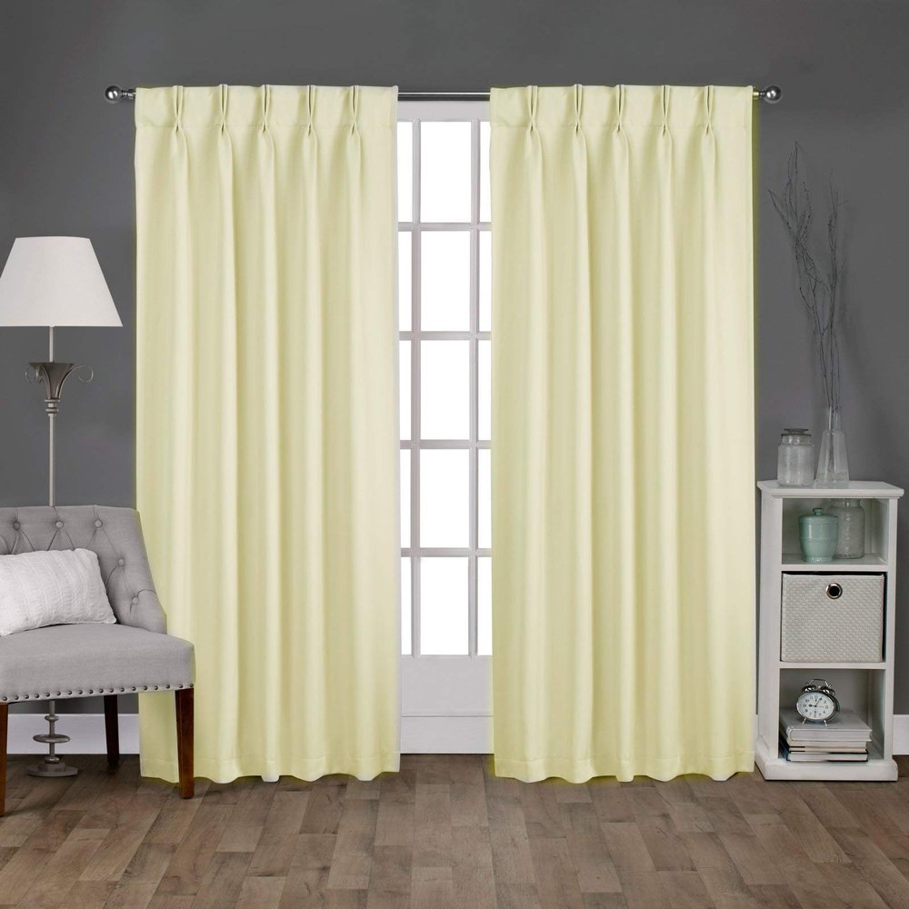 Bhoomi Collection Room Darkening Thermal Insulated Double Pinch Pleated Blackout Curtain Panel and Drapes(2 Panels Combined Size,Ivory,52 Inch by 95 Inch)