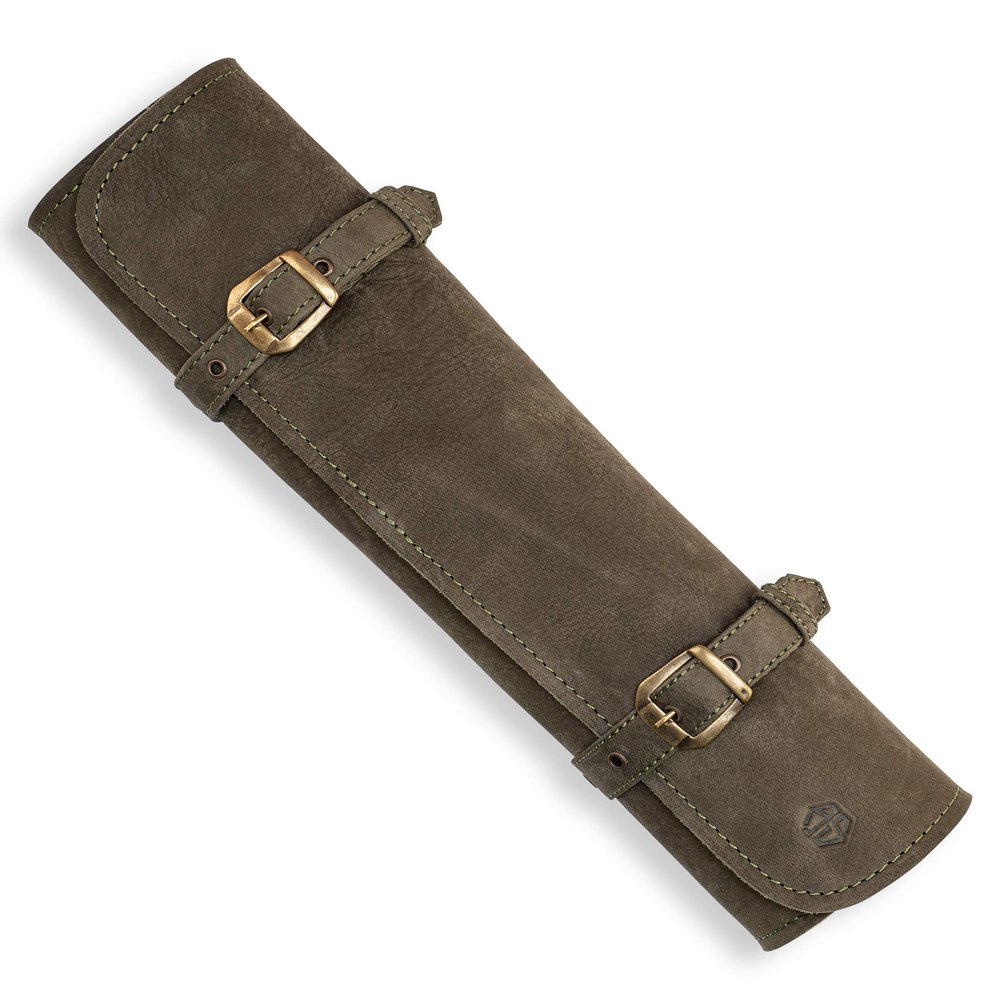 Angus Stoke Knife Roll Bag Genuine Leather  Chef`s knife bag 7 slots  Leather Knife Case Sam (green-olive)