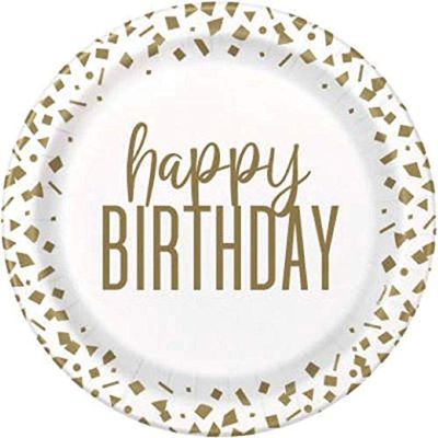 Unique Gold Confetti Birthday Round Dinner Plates (9") 8 Count - Elegant, Shimmering Design for Stylish Celebrations