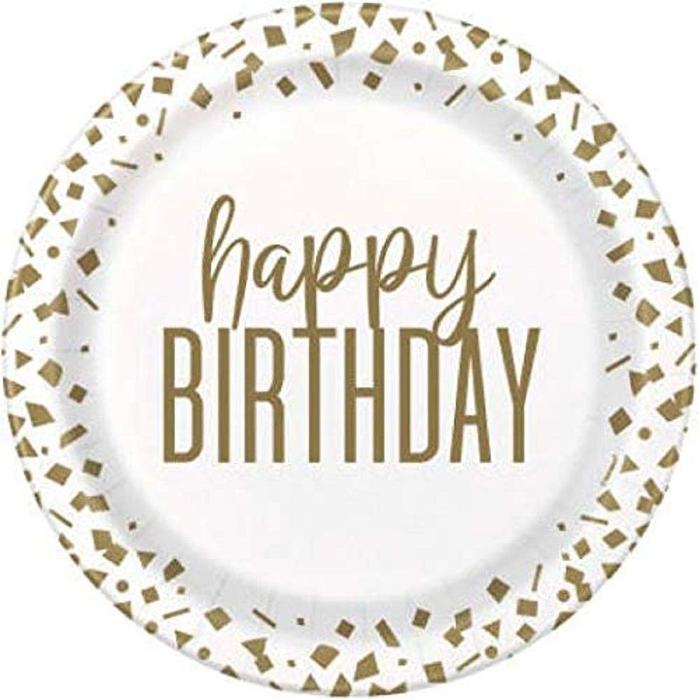 Unique Gold Confetti Birthday Round Dinner Plates (9") 8 Count - Elegant, Shimmering Design for Stylish Celebrations