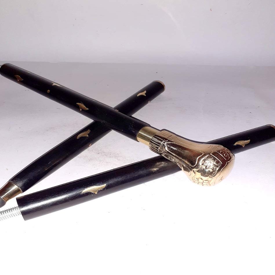 Ganga Nautical Brass Handle Walking Cane Round Knob Walking Cane Designer Wooden Walking Stick