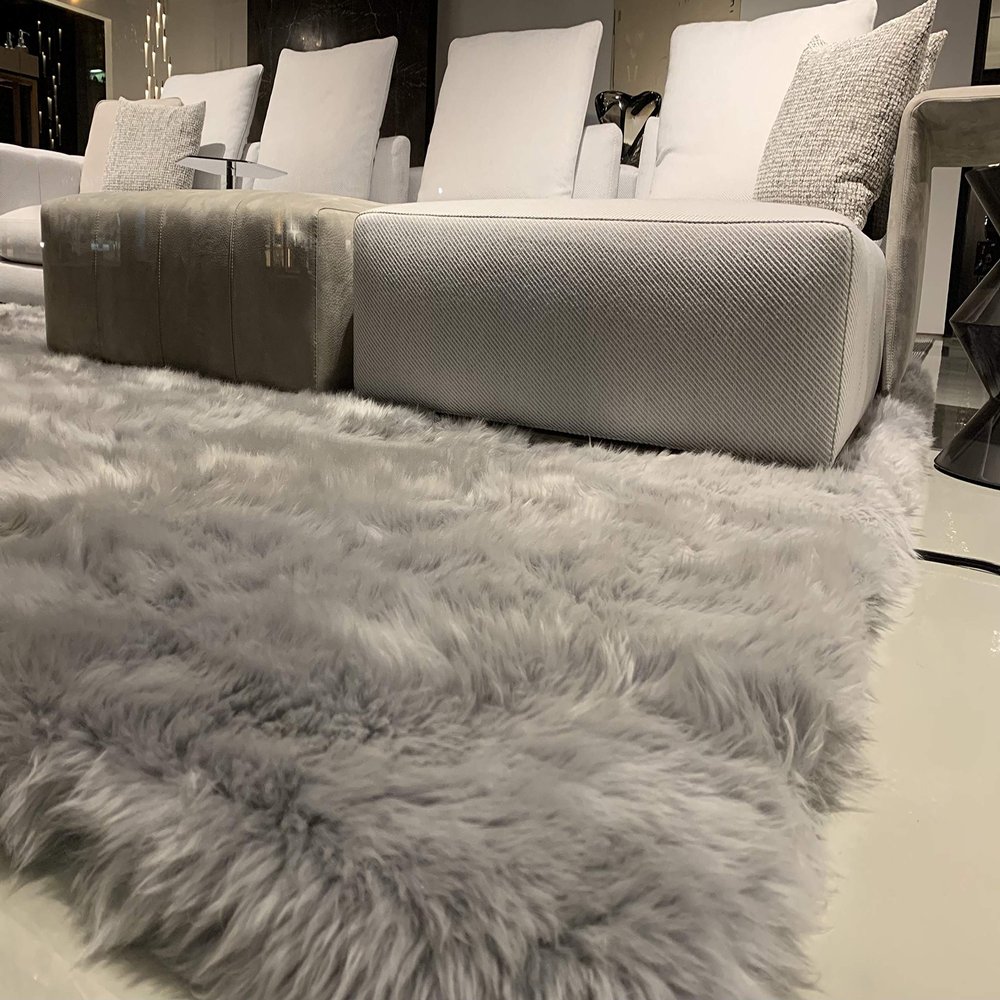 Zack - Silvery Champagne High Pile Lush Modern Designer Shag Rug/Carpet
