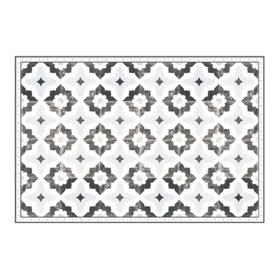 Carolina Creekhouse Vinyl Rug | Sarah 039629CI | Vinyl Floor Mat | Decorative, Vintage, Waterproof, Eco-Friendly, Non-Slip | White Grey, 3'x5'