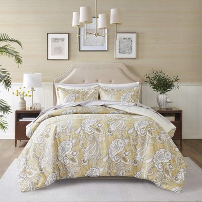 Madison Park Essentials Paisley Wheat 9 Piece Queen Microfiber Bed In A Bag Bedding Set with Trendy Casual Design, All Season, Matching Shams