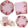 96 Pcs Floral Tea Party Supplies for 24 Disposable Tea Party Cups with Handle 7 5 Floral Paper Plates Paper Napkins for Birthday Bridal Shower view 1