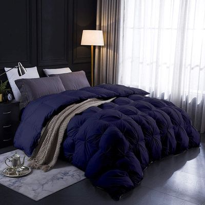 1 PC Comforter Set Luxurious Quality Cotton Fill 500 GSM Pinch Pleated Comforter All-Season Silky Soft Comfortable Baffle+Pinch Pleat Comforter Set Full/Queen Size-Navy Blue