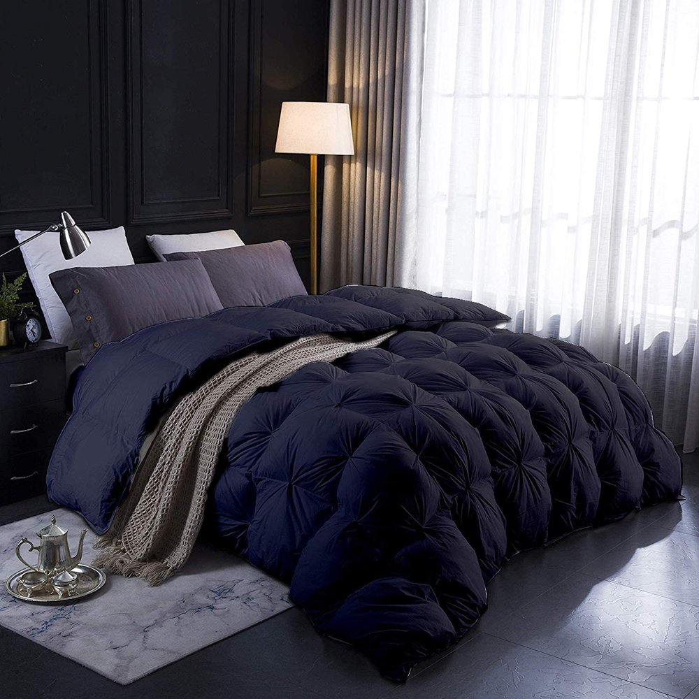 1 PC Comforter Set Luxurious Quality Cotton Fill 500 GSM Pinch Pleated Comforter All-Season Silky Soft Comfortable Baffle+Pinch Pleat Comforter Set Oversized Queen Size-Black