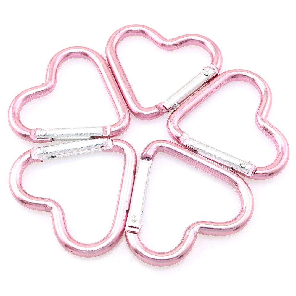 Lind Kitchen 10pcs Heart-Shaped Aluminum Snap Hook Clip Key Holder, Keychain Clip (Light Pink)