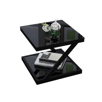 2-Layer Coffee Table, Side Table, Glass Surface Coffee Table, Living Room/Bedroom/Balcony Dining Table, Desk, Laptop Table, Bedside Table (Color : Black, Size : 606050cm)