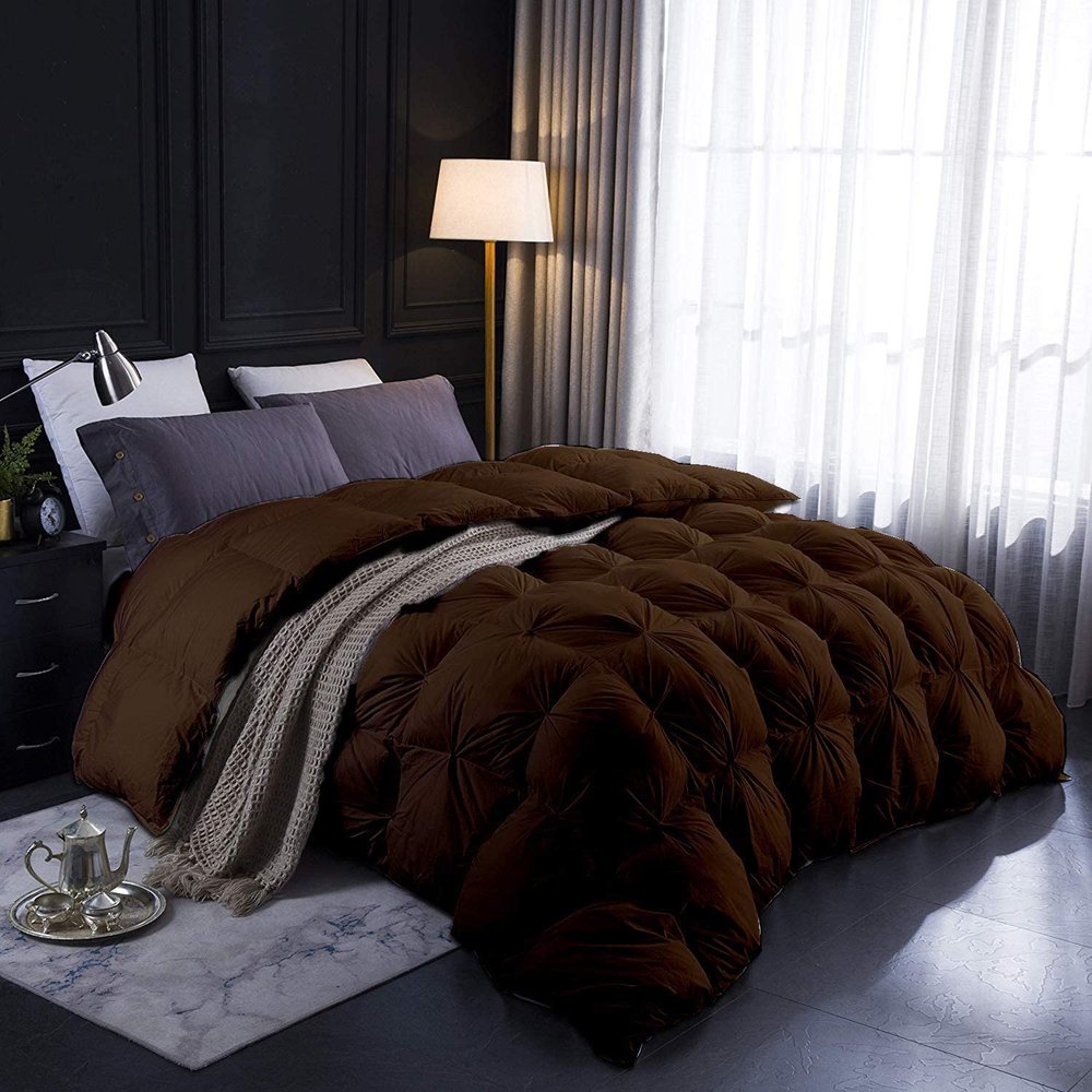 1 PC Comforter Set Luxurious Quality Cotton Fill 500 GSM Pinch Pleated Comforter All-Season Silky Soft Comfortable Baffle+Pinch Pleat Comforter Set Full/Queen Size-Brown