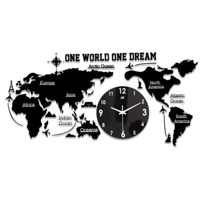 MYYINGBIN Big Wall Clock Creative World Map Wall Clock Acrylic 3D Digital Clock for Home Office Cafe Hotel, Luminous, L
