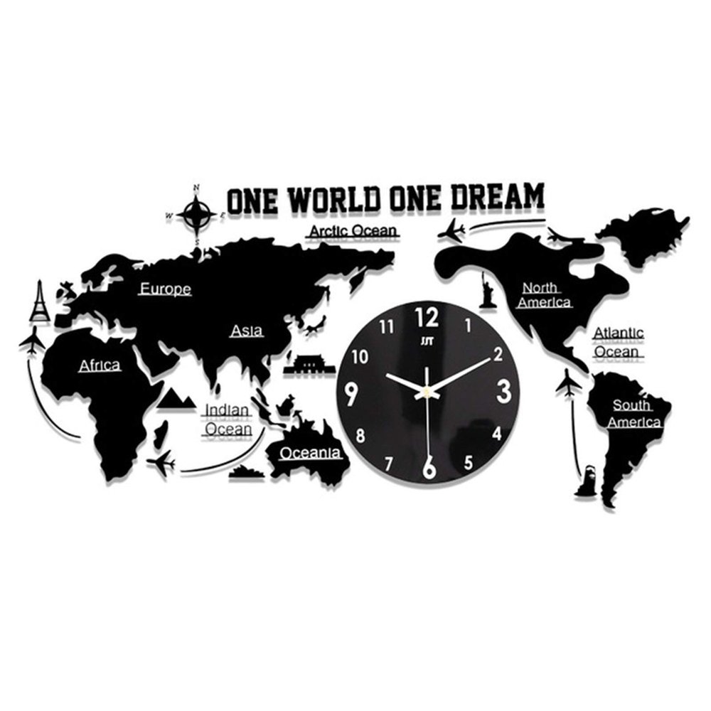 MYYINGBIN Big Wall Clock Creative World Map Wall Clock Acrylic 3D Digital Clock for Home Office Cafe Hotel, Luminous, L