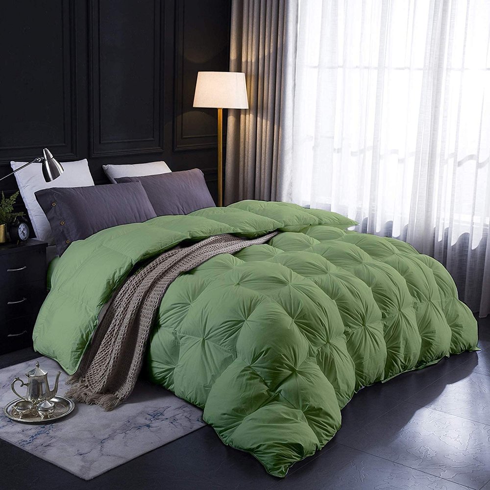 1 PC Comforter Set Luxurious Quality Cotton Fill 500 GSM Pinch Pleated Comforter All-Season Silky Soft Comfortable Baffle+Pinch Pleat Comforter Set King/Cal King Size-Moss