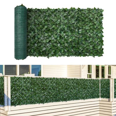 TANG 39"x136" Faux Ivy Privacy Fence Screen Roll- 8Pcs Artificial Leaf Fences Greenery with 130 GSM Mesh Panel,Outdoor Green Wall Chain Link Fence Covering for Balcony Backyard Patio, Ivy