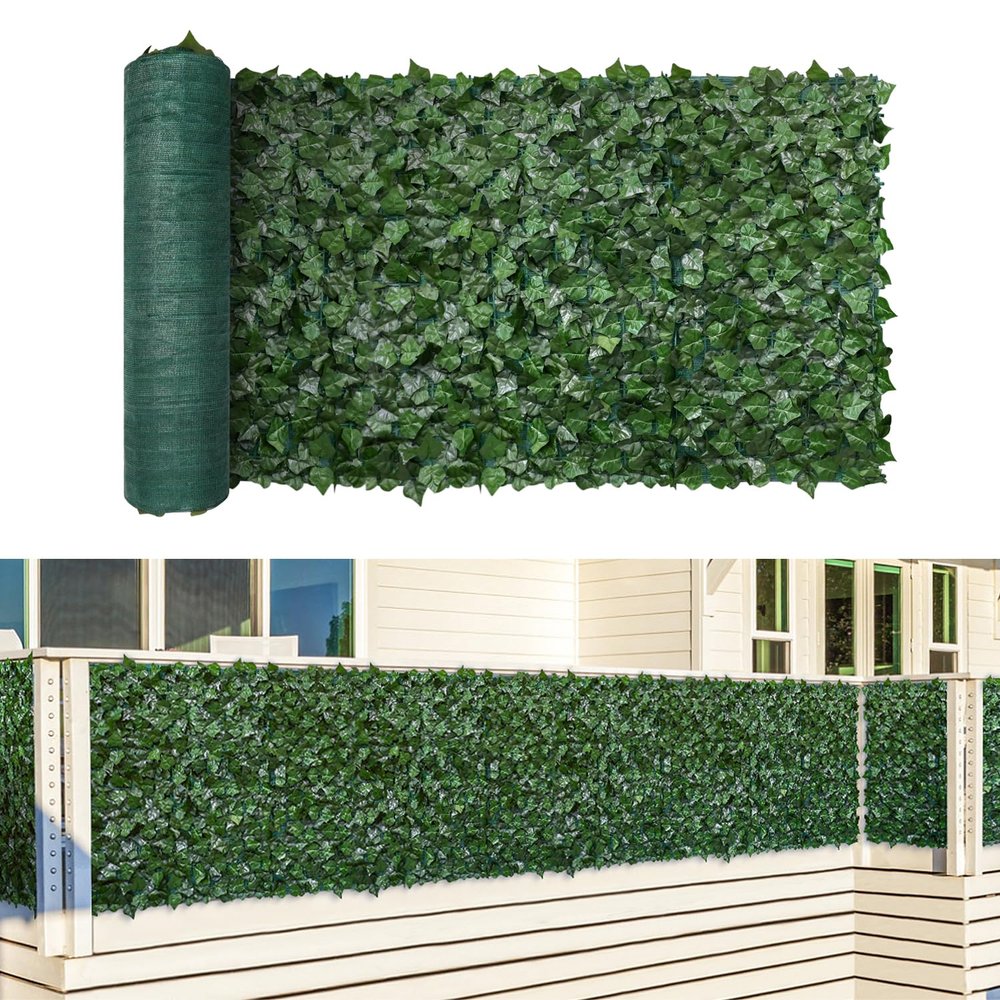 TANG 39"x136" Faux Ivy Privacy Fence Screen Roll- 8Pcs Artificial Leaf Fences Greenery with 130 GSM Mesh Panel,Outdoor Green Wall Chain Link Fence Covering for Balcony Backyard Patio, Ivy