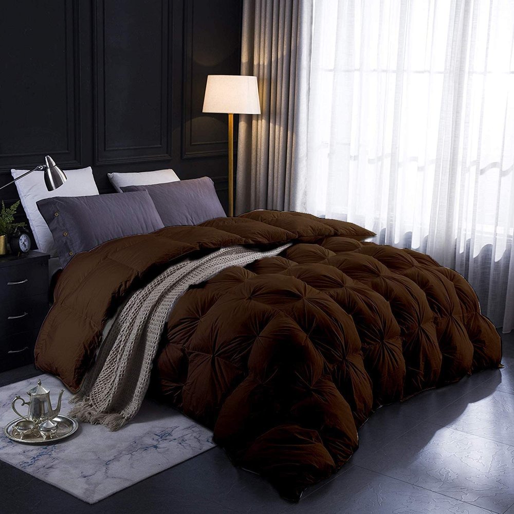 1 PC Comforter Set Luxurious Quality Cotton Fill 500 GSM Pinch Pleated Comforter All-Season Silky Soft Comfortable Baffle+Pinch Pleat Comforter Set King/Cal King Size-Brown