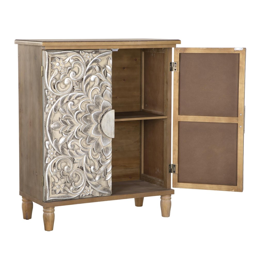 Sophia & William Accent Cabinet with Doors, Distressed Decorative Storage Cabinet with Wood Frame and Silver Embossed Pattern for Entryway Living Room