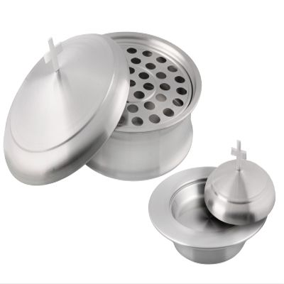 Mayur Exports Communion Ware | Holy Stackable 1 Communion Tray with a Cover & 1 Bread Plate with a Cover for Churches | Stainless Steel - Satin (Matte) Finish