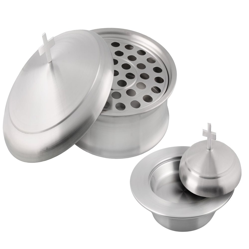 Mayur Exports Communion Ware | Holy Stackable 1 Communion Tray with a Cover & 1 Bread Plate with a Cover for Churches | Stainless Steel - Satin (Matte) Finish