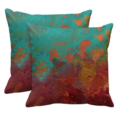 TORASS Set of 2 Throw Pillow Covers Burnt Orange Turquoise Red Aqua Decorative Pillow Case Home Decor Square 18x18 Inches Pillowcase