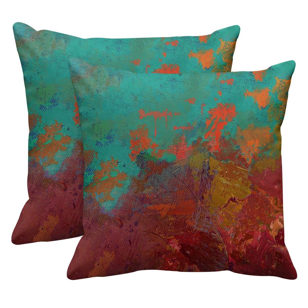 TORASS Set of 2 Throw Pillow Covers Burnt Orange Turquoise Red Aqua Decorative Pillow Case Home Decor Square 18x18 Inches Pillowcase