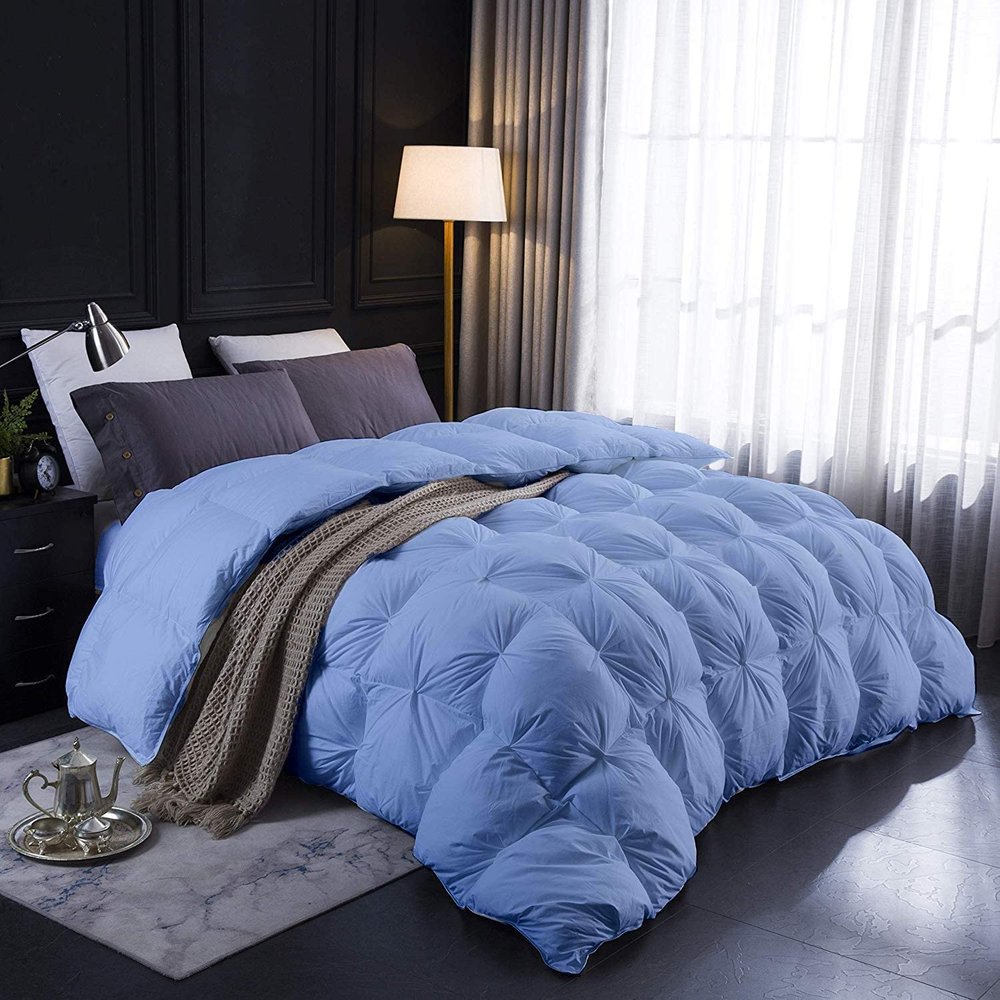 1 PC Comforter Set Luxurious Quality Cotton Fill 500 GSM Pinch Pleated Comforter All-Season Silky Soft Comfortable Baffle+Pinch Pleat Comforter Set Oversized Queen Size-Light Blue