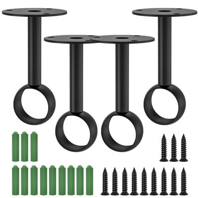 Aopin Curtain Closet Rod Brackets with Matte Black Finish 22mm / 0.87" Ceiling Mount Brackets Curtain Rod End Supports Flange Rod Holder Brackets Stainless Steel, Closet Pole Socket Brackets 4 Pcs