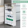 LDAILY 4 Tier Storage Cart, White, 5.1" Wide, Compact and Space-saving Design, Easy to Move, Durable MDF and Engineered Wood Construction view 2
