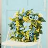 22 Inch Artificial Winter Jasmine Wreath, Silk Winter Jasmine Wreath with Green Leaves, Yellow Berries and Blue Daisy, Spring Wrea_th for Front Door Home Party Decor view 2