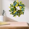 22 Inch Artificial Winter Jasmine Wreath, Silk Winter Jasmine Wreath with Green Leaves, Yellow Berries and Blue Daisy, Spring Wrea_th for Front Door Home Party Decor view 3