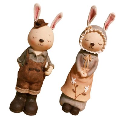 VOSAREA 1pair Vintage Bunny Piggy Banks Adorable Resin Bank for Boys and Girls Adults Cute Home Desktop Decoration for Savings