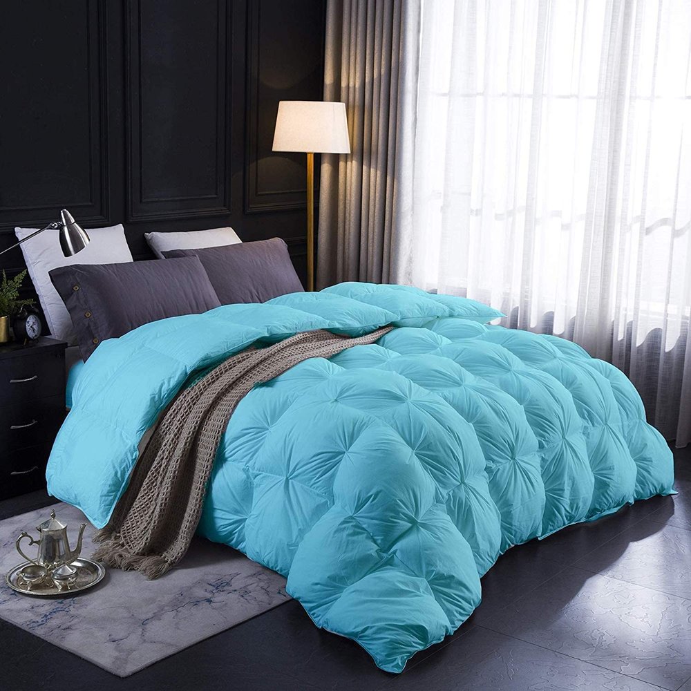 1 PC Comforter Set Luxurious Quality Cotton Fill 500 GSM Pinch Pleated Comforter All-Season Silky Soft Comfortable Baffle+Pinch Pleat Comforter Set King/Cal King Size-Aqua