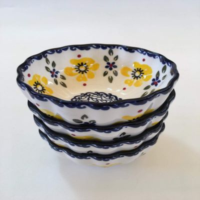 Ceramic Polish Hand-painted Tableware Underglaze Ceramic Bowl Rice Bowl Love Plate Yellow Flower Series Wavy Lace-C