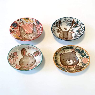 Nordic style tableware ceramic rice bowl underglaze color household rice bowl cartoon free deer brown bear-F
