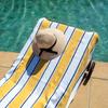 Aston & Arden Striped Beach Towel - Oversized 35 x 70 Soft Plush Thick Cotton, 600 GMS Heavy & Luxury for Pool Chairs, Resort, and Hot Tub, Yellow/Navy view 3